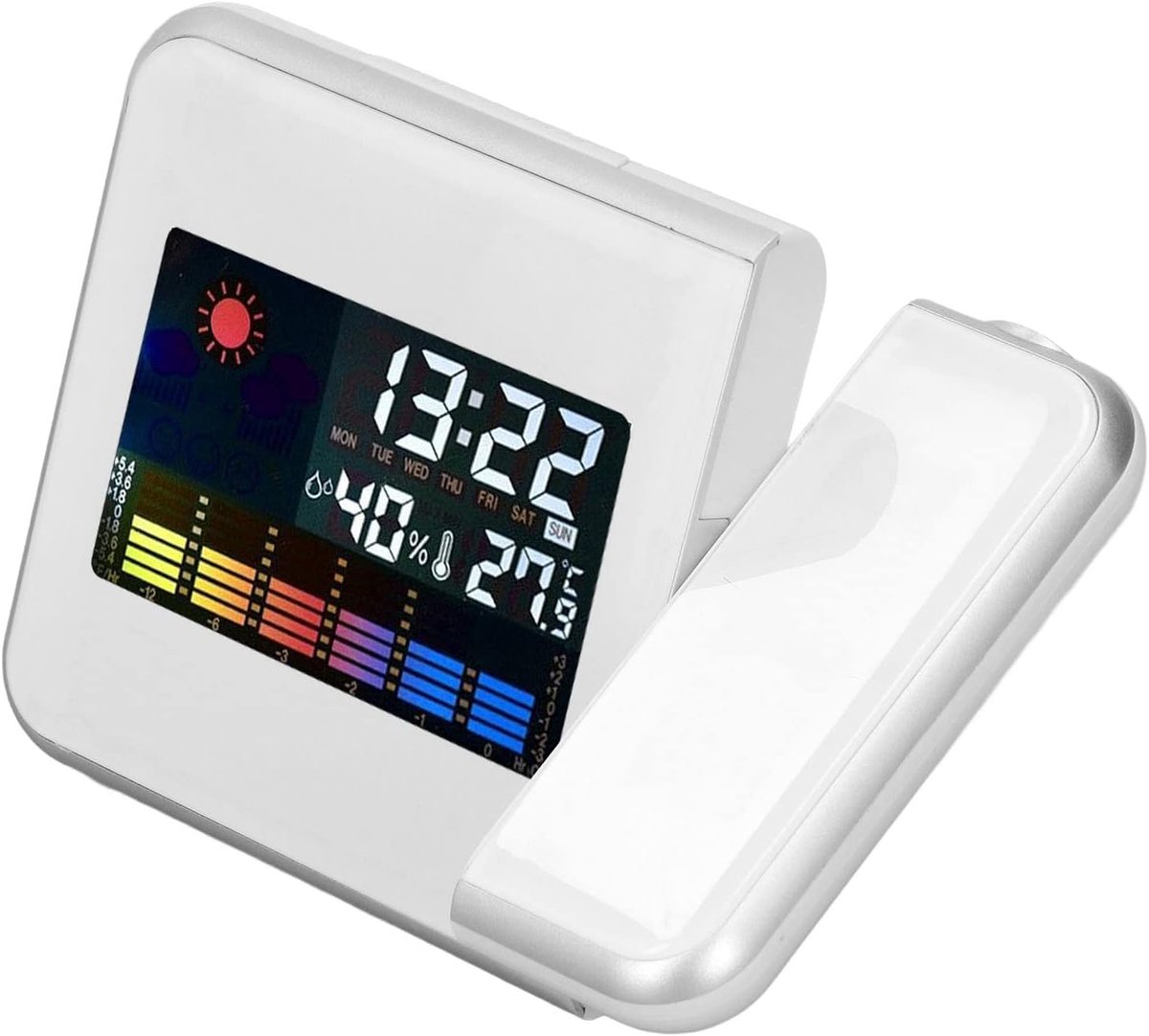 Weerstation Klok - Digitale Wekker - Kamers Inrichten - Projectie Op Muur - 11.1 x 15.1 cm - Wit