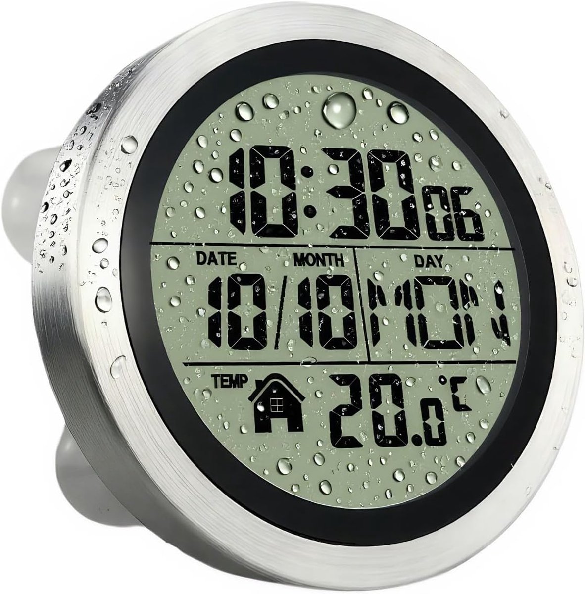 Digitale Wandklok - LCD Klok - Badkamer Keuken - IPX4 Waterdicht - 14.6cm Hoog - Zilver
