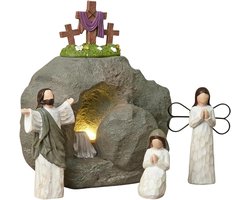 Paasstal Wederopstanding - Religieus Beeld - Lentefeest Decoratie - Betekenisvol Hars Ontwerp - 17x17x6cm