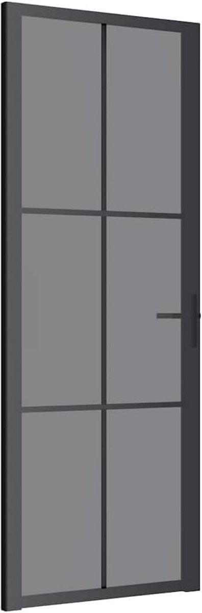 Binnendeur Glas - Aluminium Deur - Kamer Overgang - Modern Design - 76x2015 cm - Zwart Transparant