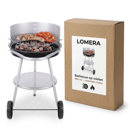 Lomera Houtskoolbarbecue - Houtskool BBQ - Barbecue op Wielen - Ronde Barbecue - Barbecue met Deksel - Verrijdbare Barbecue - Barbecue met Rooster - Verstelbaar Grillrooster - Halfronde Barbecue van Lomera — afbeelding 3