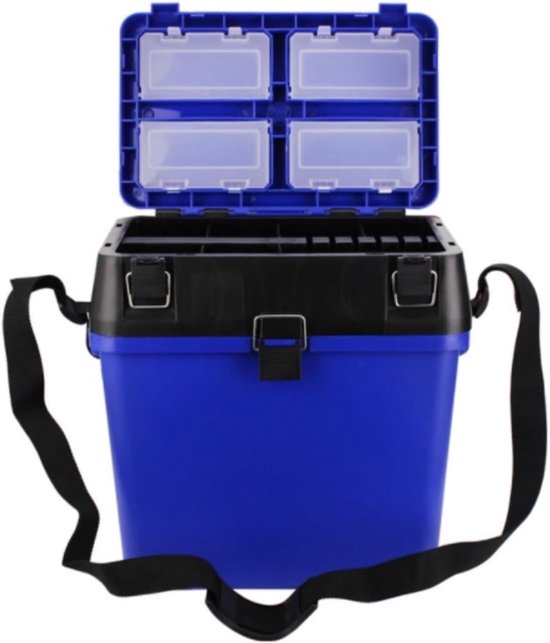 Visgerei Opbergbox - Viskist Zitkist - Vissen Organiseren - Zitbaar Ontwerp - 33x20x37 cm - Blauw