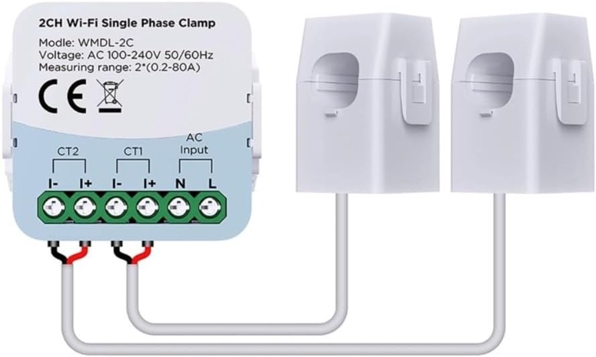 Slimme Stroommeter - Energie Verbruiksmonitor - Thuis Energie Beheer - Tweekanaals Bidirectioneel - 80A Capaciteit - Wit