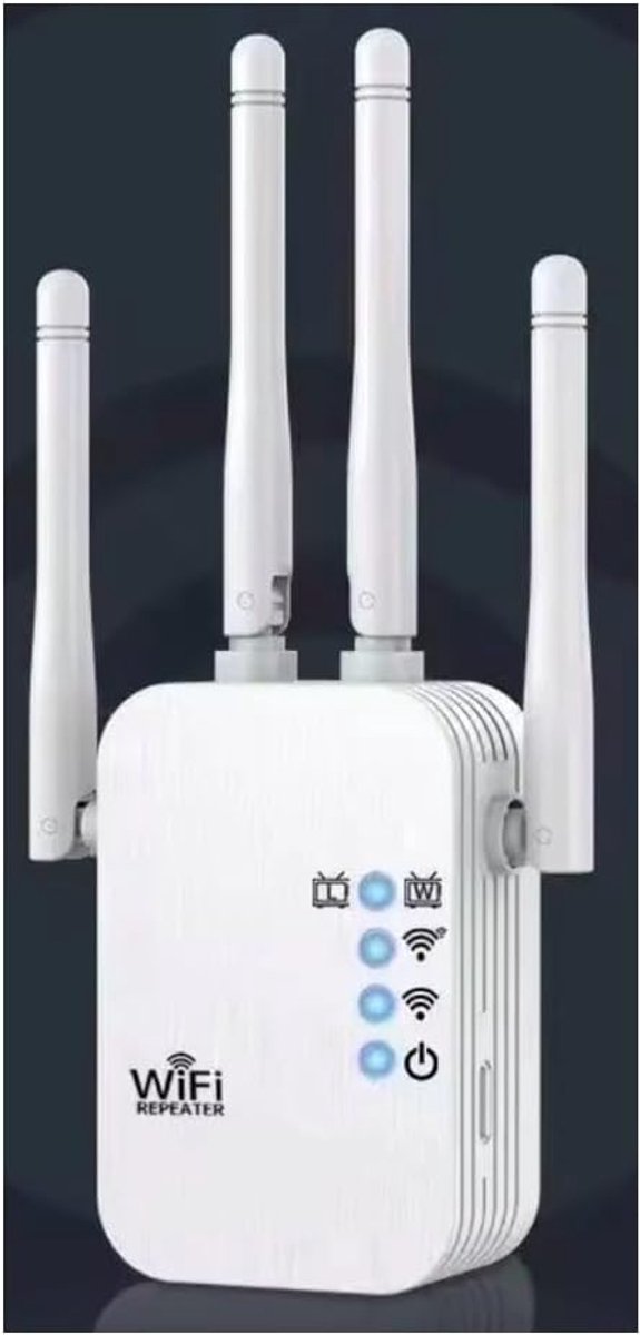 Wifi Versterker - Signaal Booster - Internet Uitbreiden - Vier Antennes 300 Mbps - 5.1x8.9x14cm - Wit