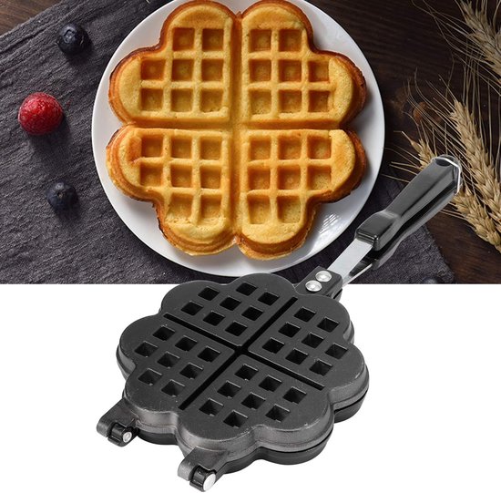 Wafelijzer Gietijzer - Rooster Wafel Pan - Ontbijt Bakken - Draagbaar Gasfornuis - 36x15x4cm - Zwart — afbeelding 2