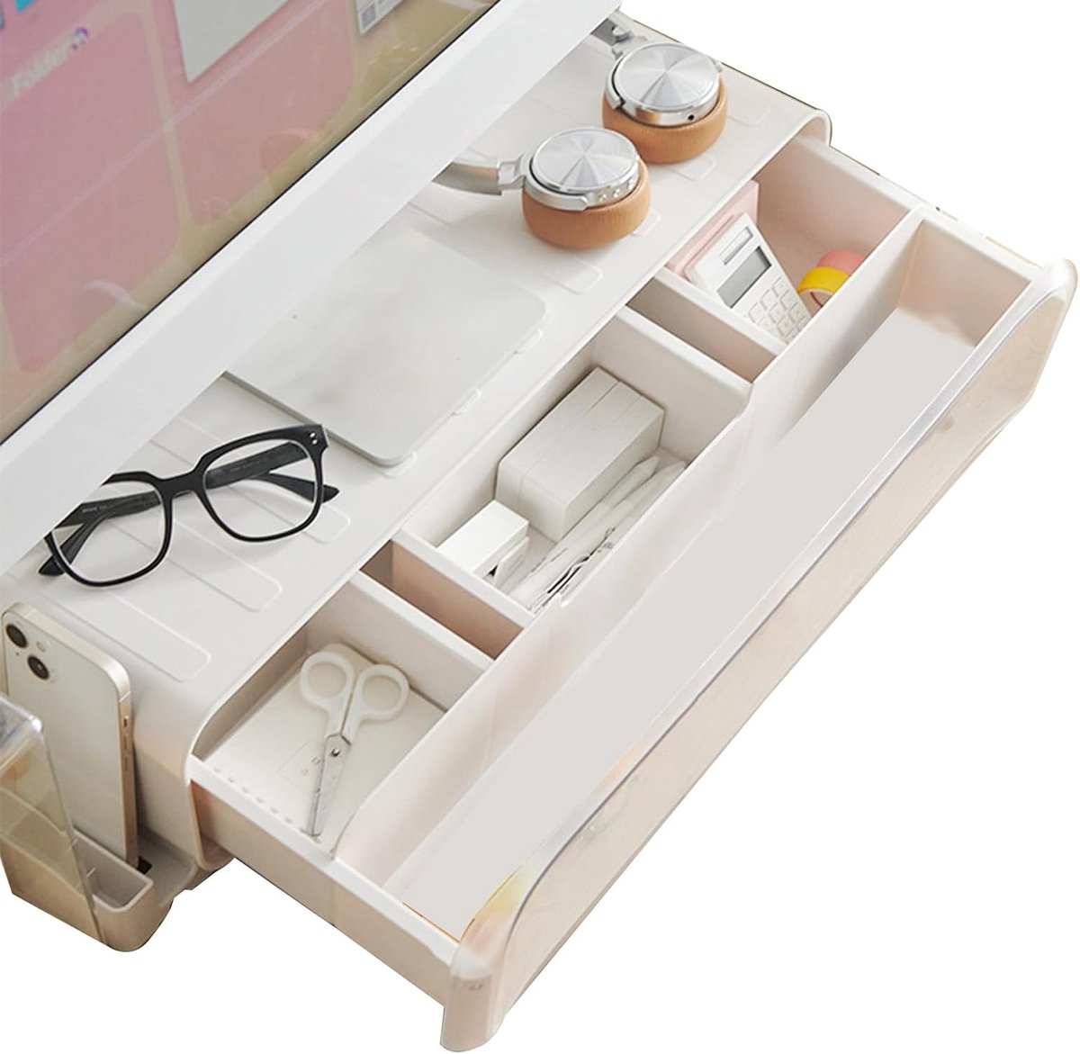 Monitor Verhoger - Bureau Standaard - Ergonomisch Werken - Met Opbergruimte - 51x21cm - Wit