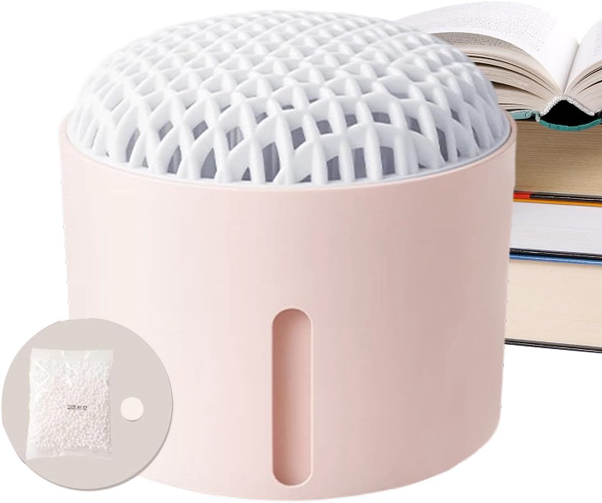 Vochtabsorberende box - Vochtverwijderaar ontvochtiger - Vochtige ruimtes drogen - Compact en draagbaar - 10.5 cm - Roze