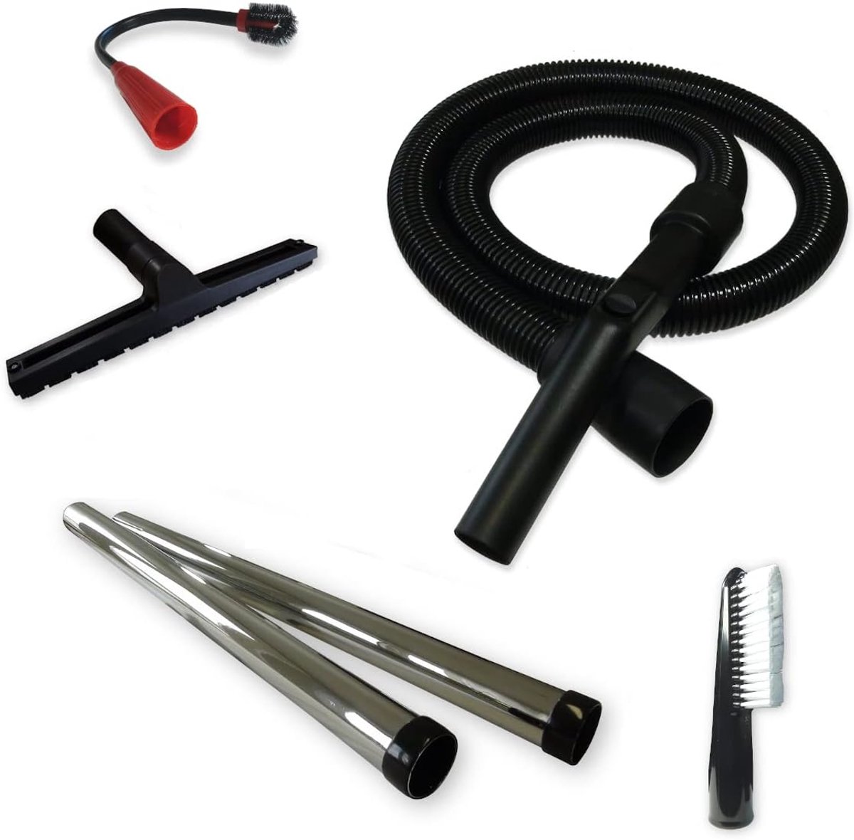 Stofzuiger Accessoireset - Reinigingskit - Grondig Schoonmaken - Universele Aansluiting - 2 Meter Slang - Zwart