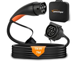 EV Laadkabel - Type 2 Verlengkabel - Elektrisch Laden - 11 kW Vermogen - 7 Meter Lengte - Zwart