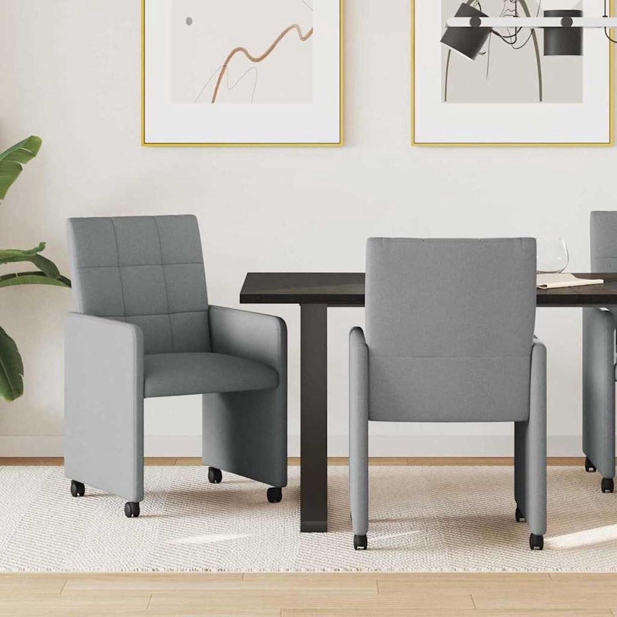 Eetkamerstoelen met wieltjes - Keukenstoelen stof - Comfortabel zitten - Ergonomisch ontwe
