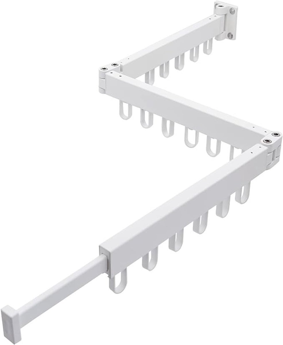 Uitschuifbaar wanddroogrek met 18 haken, 128 cm wit aluminium