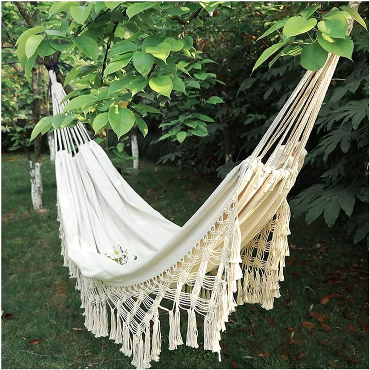 Draagbare Hangmat - Schommelbed Buiten - Kamperen Strand - Lichtgewicht Ontwerp - Compact Formaat - Wit