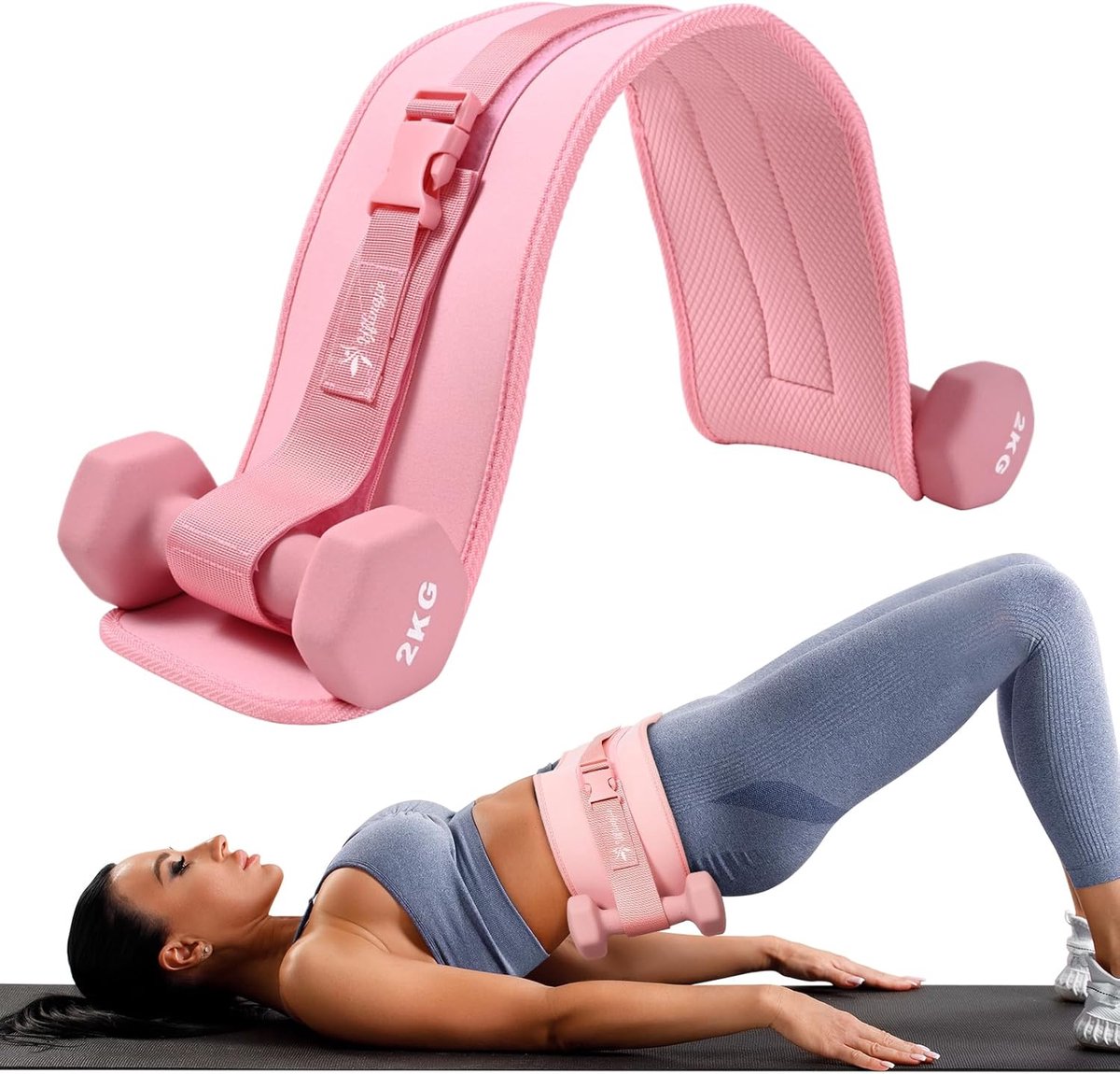 Heup Riem - Bilspier Trainer - Kracht Training - Extra Brede Padding - 55x16cm - Roze
