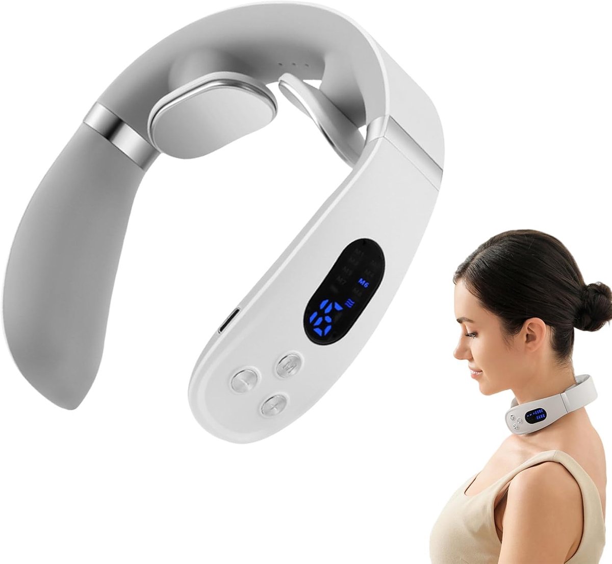 Elektrisch Nekmassage Apparaat - Nekstimulator Verwarmend - Spierontspanning Verlichten - Bootst Handmassage Na - 18 x 17.5 x 5 cm