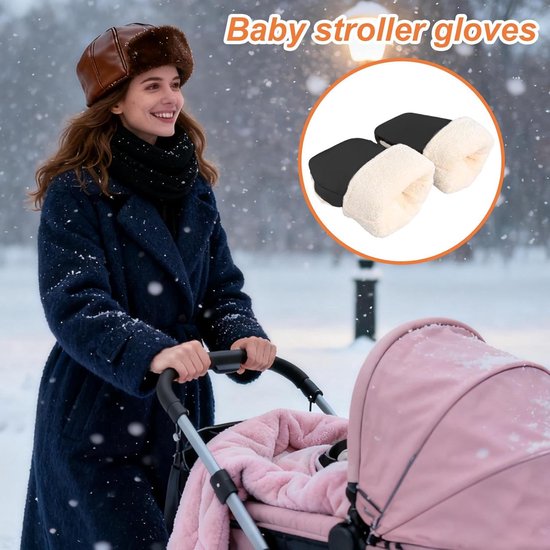 Kinderwagen Handmof - Fleece Wanten - Winterse Uitjes - Waterdicht Winddicht - Ca 20 x 30 cm - Zwart — afbeelding 2