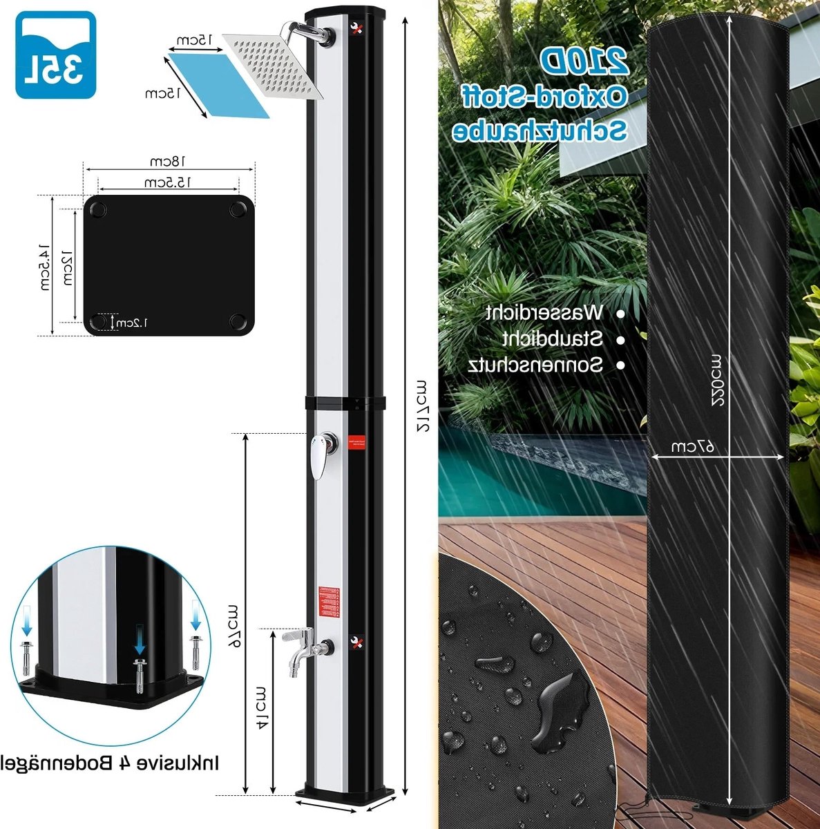 Solar Douche - Douchekraan - Douchepaneel - Camping Douche - Zonnedouche - 35L Solar Showe