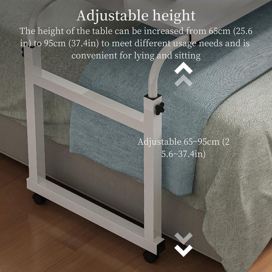 Bedtafel met Wielen - Overbed Tafel - Eten en Werken - Verstelbare Hoogte Breedte - 119x65cm - Zwart — afbeelding 3
