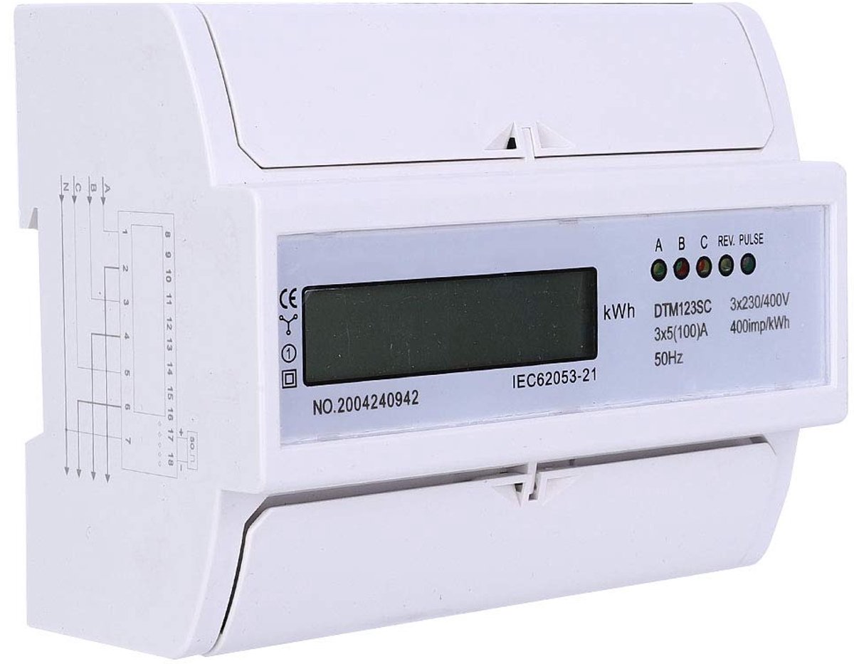 Digitale Elektriciteitsmeter - Energieverbruik Meter - Energiemonitoring - Nauwkeurigheid Klasse 1 - 3-fase 400V