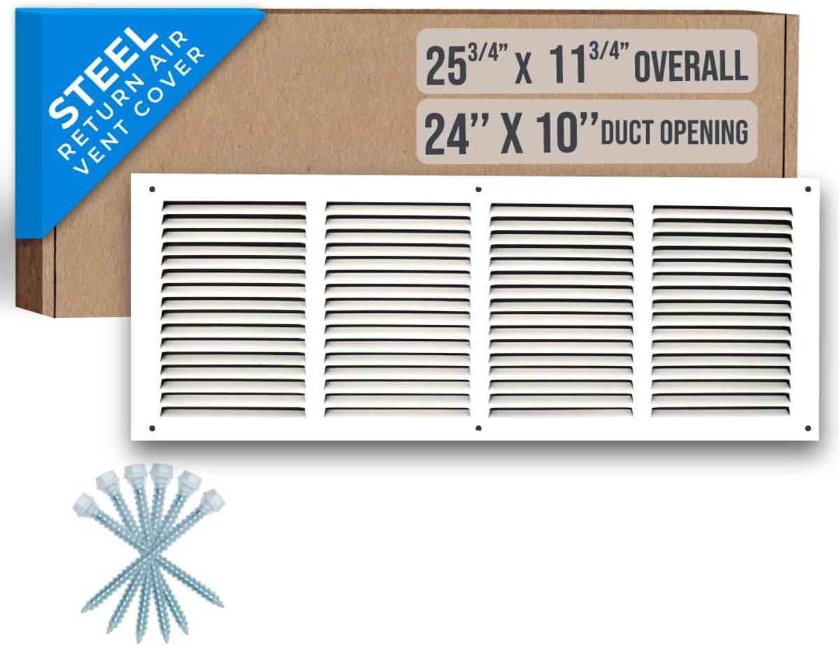 Luchtrooster Staal - Ventilatie Cover - Muur Plafond - Duurzaam Poedercoat - 24x10 Opening - Wit