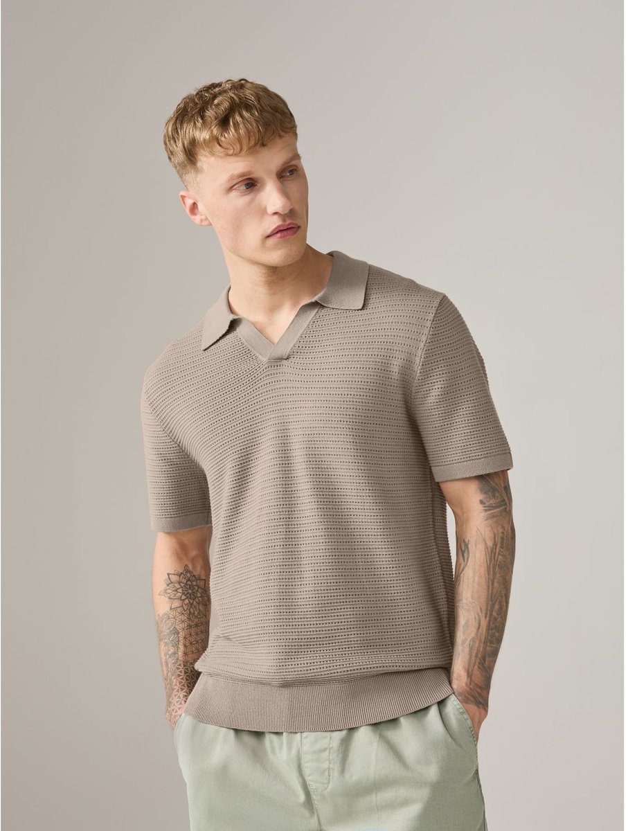 Next - Heren - Trofee-poloshirts van gestructureerd breisel, set van 2 - Naturel