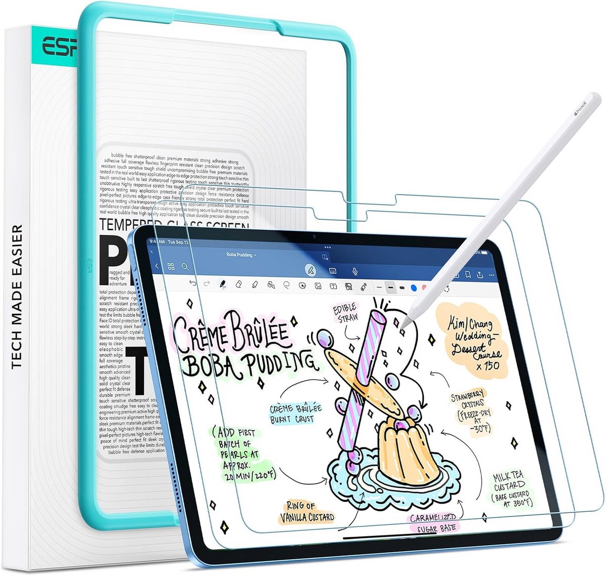 2x Screenprotector Tempered Glass Paper Feel voor iPad 11/10 inch met Montageframe