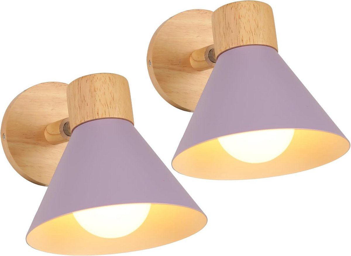 Set van 2 Moderne Houten Wandlampen Industrieel Verstelbaar E27 voor Binnenverlichting
