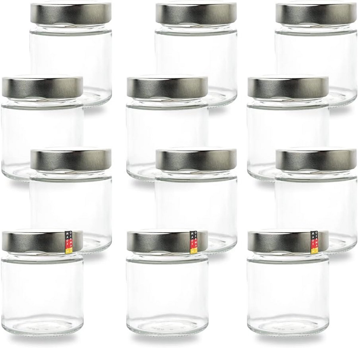 Set van 12 Glazen Kruidenpotjes met Zilveren Schroefdeksels - 155ML Opslagpotten