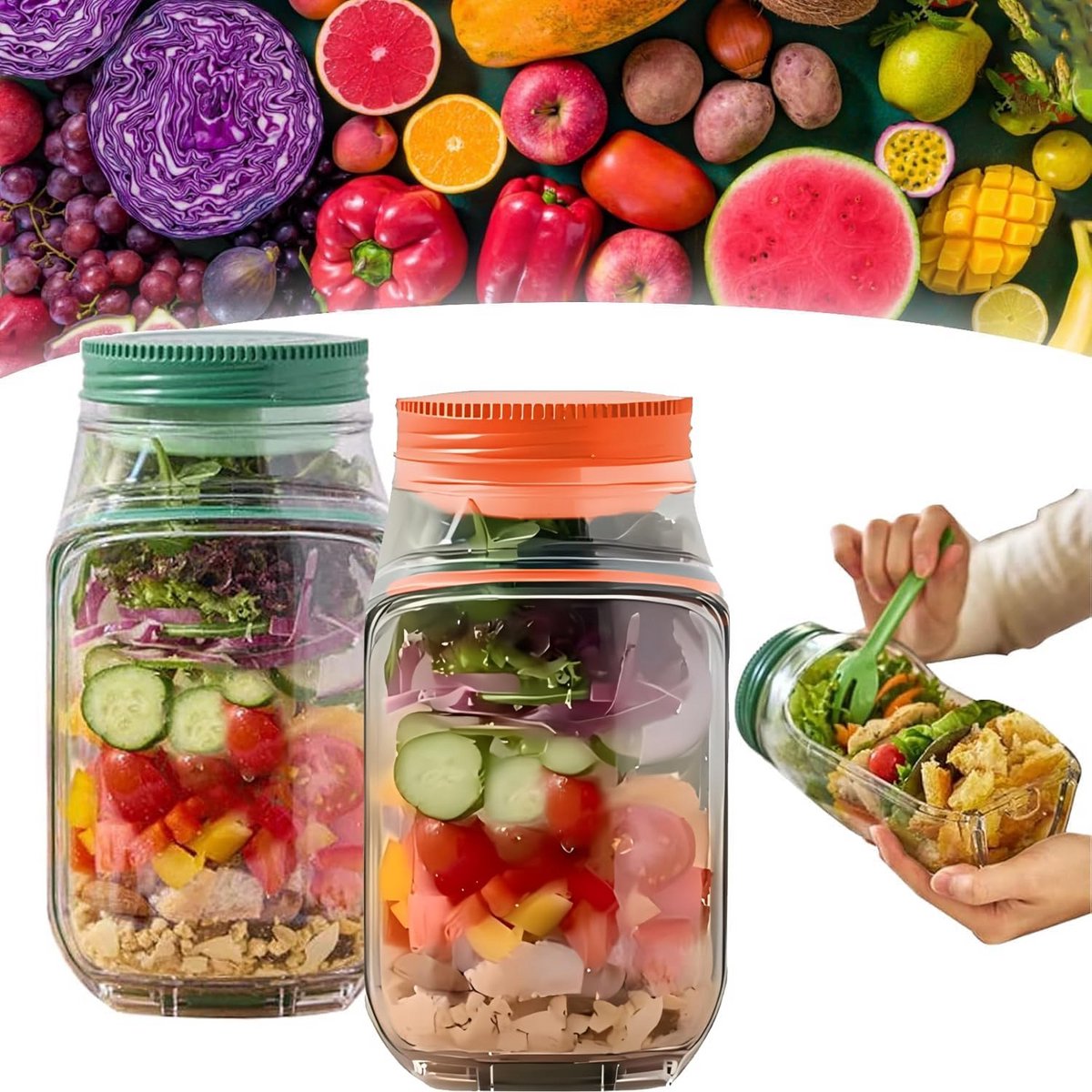 Opvouwbare Saladecontainers voor Onderweg - Draagbare Snackbox met Deksel