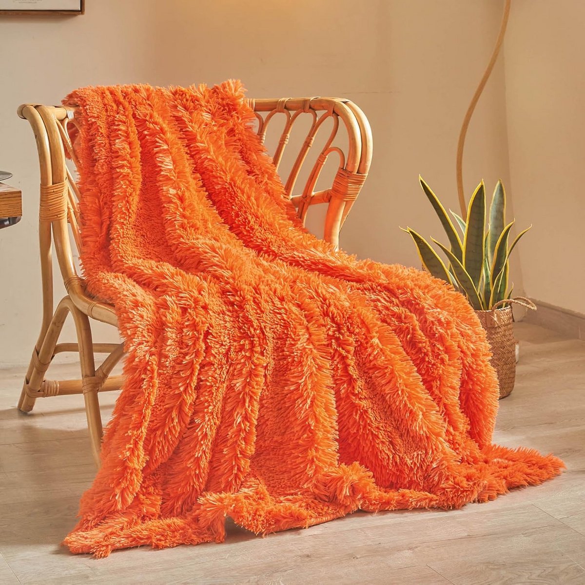 Luxe Zachte Pluche Pluizige Imitatiebont Deken Oranje 50x60 cm Bank en Woondecoratie
