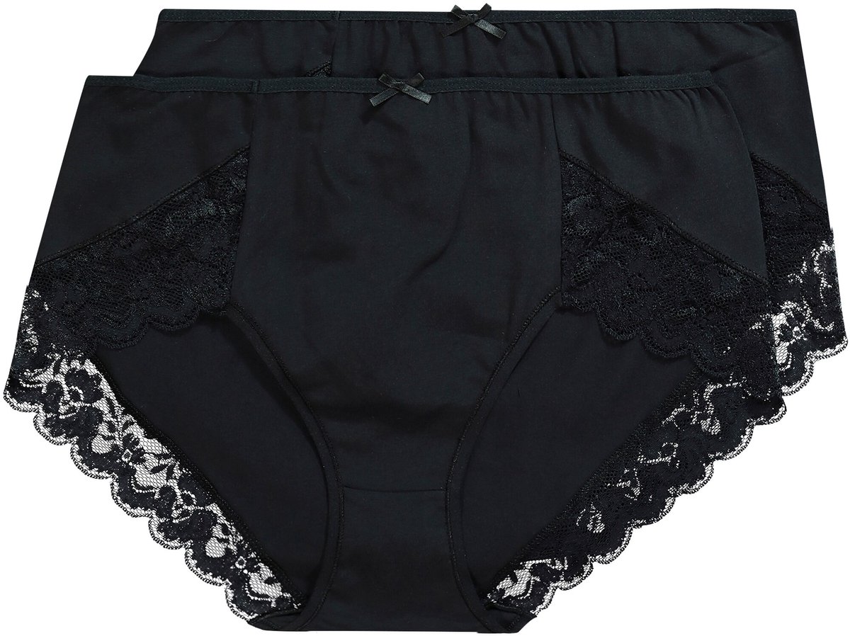 Ulla Popken - Dames - set van 2 tailleslips met kant - Zwart - Maat 58+