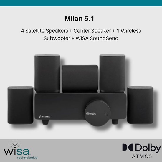 5.1 Surround Sound Systeem - Draadloos - WiSA Certified - 24-bit 48 kHz - Scandinavisch Design - Zwart van SAEP. — afbeelding 3