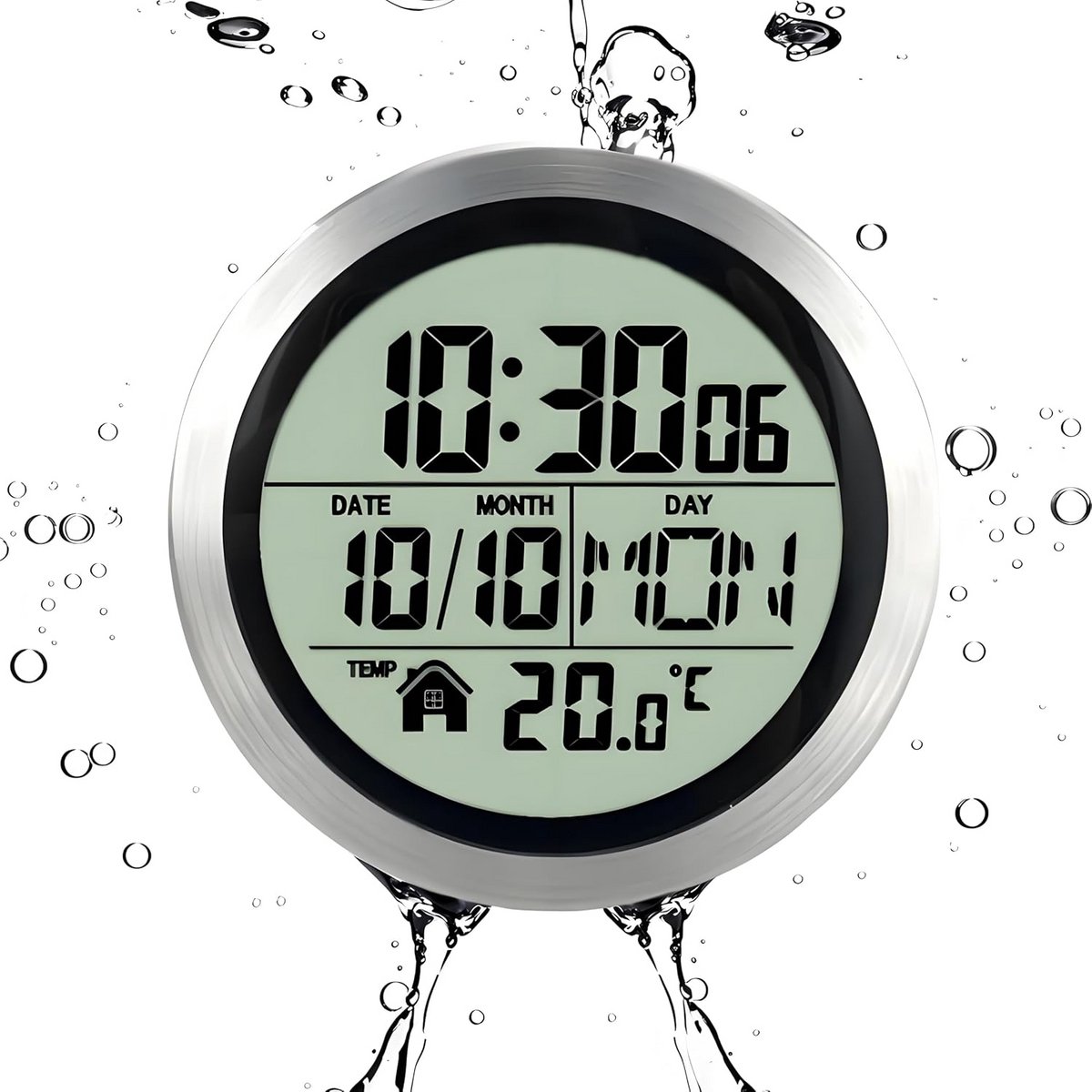 Waterdichte Digitale Doucheklok met Tijd, Temperatuur en Datum Display