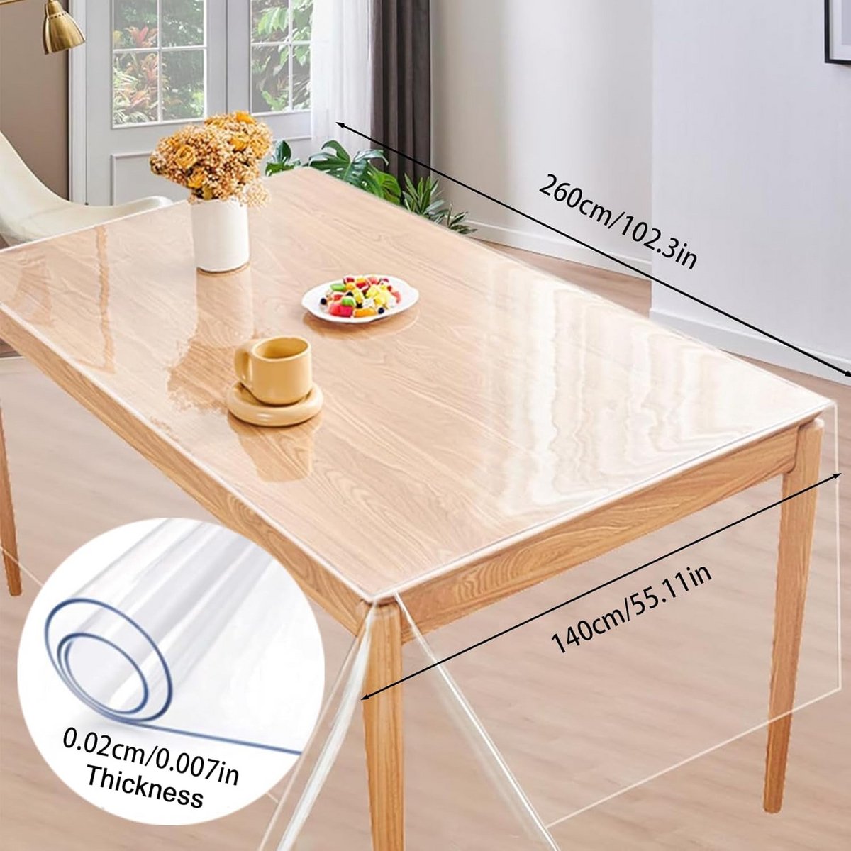 Transparant Tafelkleed Tafelbescherming PVC 260x140 cm Dikke Glasheldere Folie