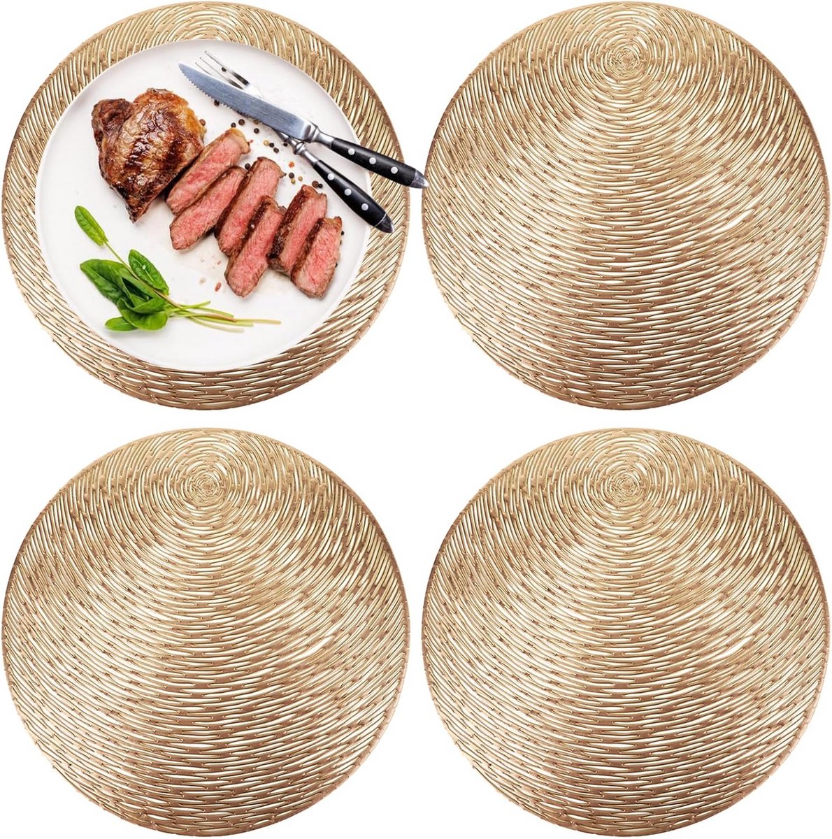 4x Ronde Placemats Sterrenhemel PVC Warmte-isolerend Tafelmat Goudkleurig