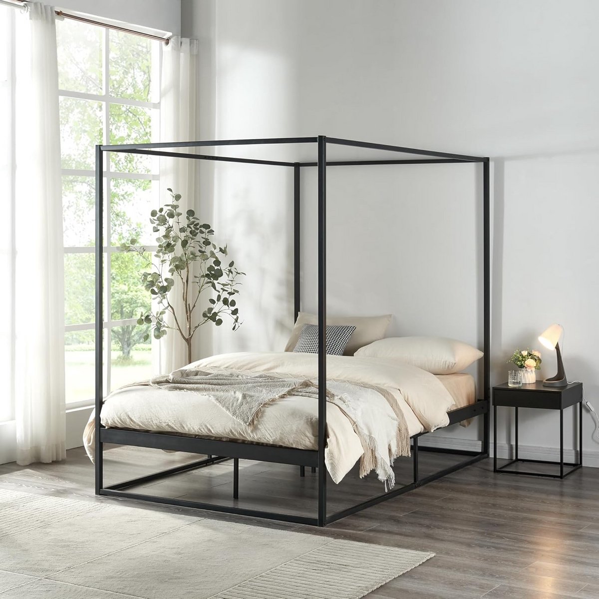 Hemelbed met Bedbodem 120x200 cm Zwart Metalen Frame