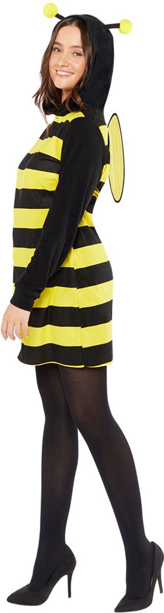 Bijenjurk Dames Kostuum – Gele Bij Verkleedjurk met Capuchon en Vleugels – Carnaval & Halloween – Maat S/M