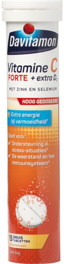 Davitamon Vitamine C FORTE + extra D3 bruistabletten met zink en selenium.