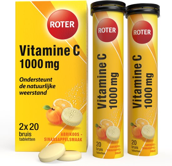 Roter Vitamine C 1000mg bruis - Hoge dosering vitamine C ter ondersteuning van je natuurlijke weerstand - 40 bruistabletten met abrikoos-sinaasappelsmaak
