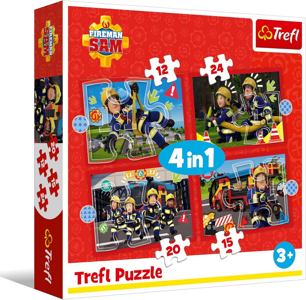 4-in-1 Puzzelset Brandweerman Sam: 4 Puzzels van 12 tot 24 Stukjes voor Kinderen vanaf 3 Jaar