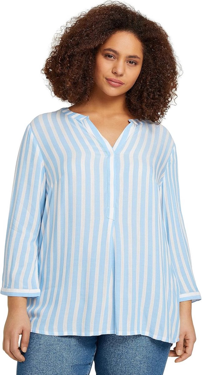 Dames Blouse Gestreept Blauw Wit - Plus Size Mode