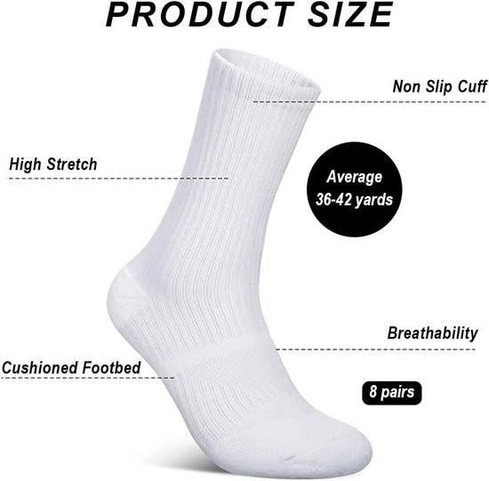 Grip Sokken 8-pack Maat 39-46 voor Voetbal Basketbal Hardlopen - Unisex Wit - Tape Design — afbeelding 2