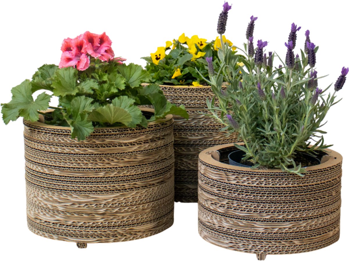 Kartonnen bloempot roos Set van 3 - Diameters 21, 23, 25 cm - Kartent