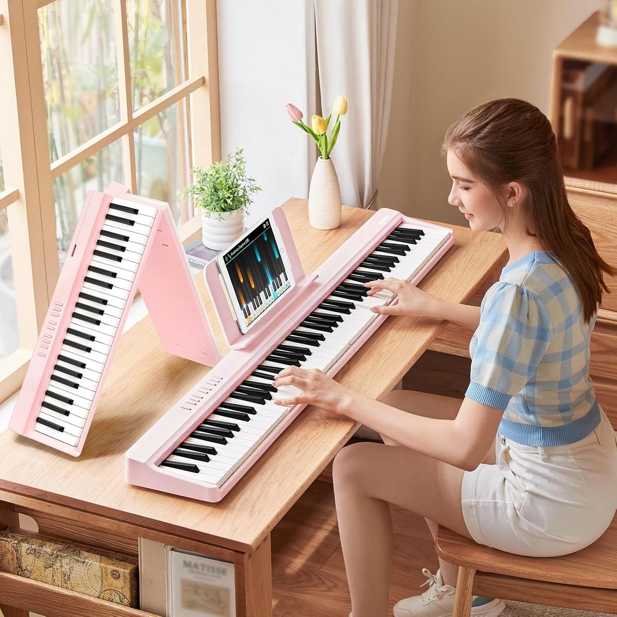 88 Toetsen Digitaal Piano Keyboard Inclusief Pedaal en Speaker Roze