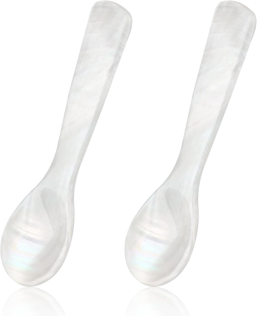 Set van 2 Parelmoerlepels voor Kaviaar en Delicatessen - 9 cm Wit