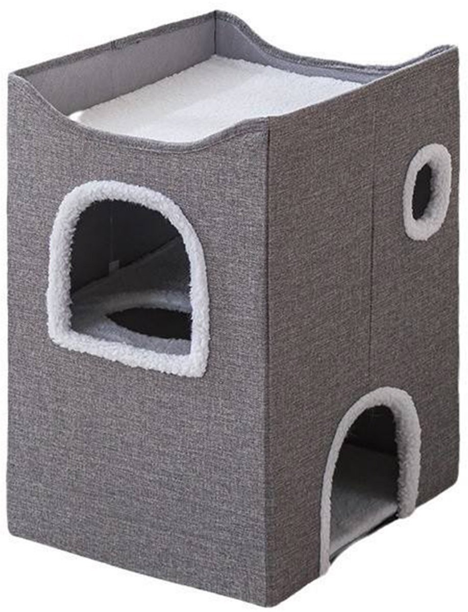 Hervita Hoogwaardige Kattenmand Extra Verdieping - Afgesloten En Rustgevend - Ontworpen Voor Rust - Opvouwbaar - Kattenhuisjes Binnen - Kattenhuis - 70 x 38 x 38 CM