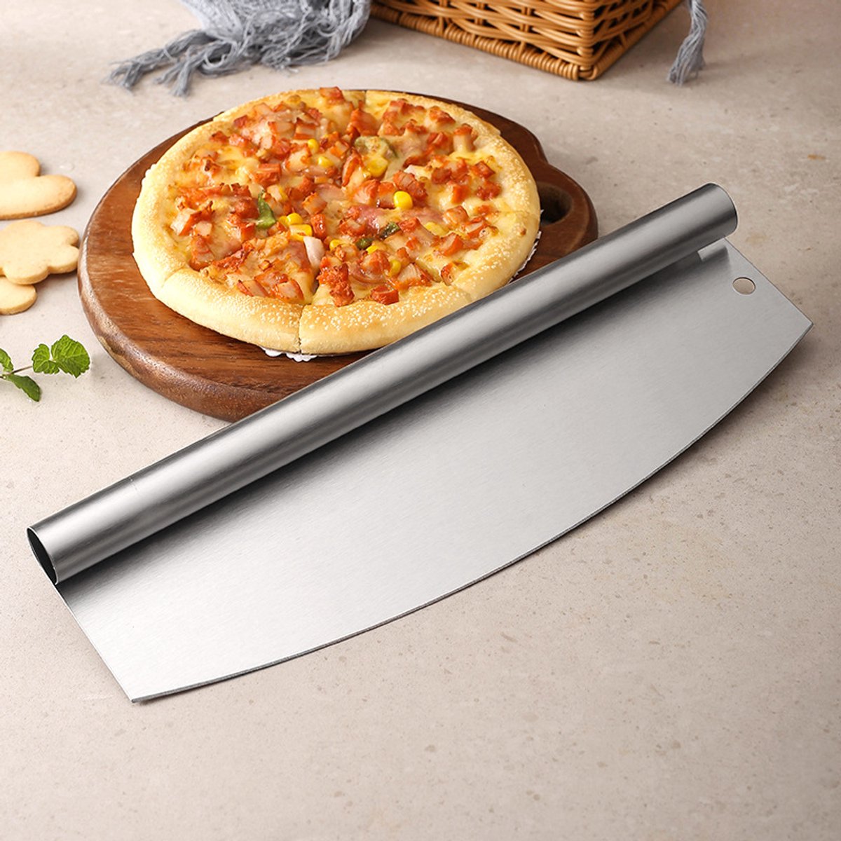 Pizzasnijder van roestvrij staal 35x11 cm zilver