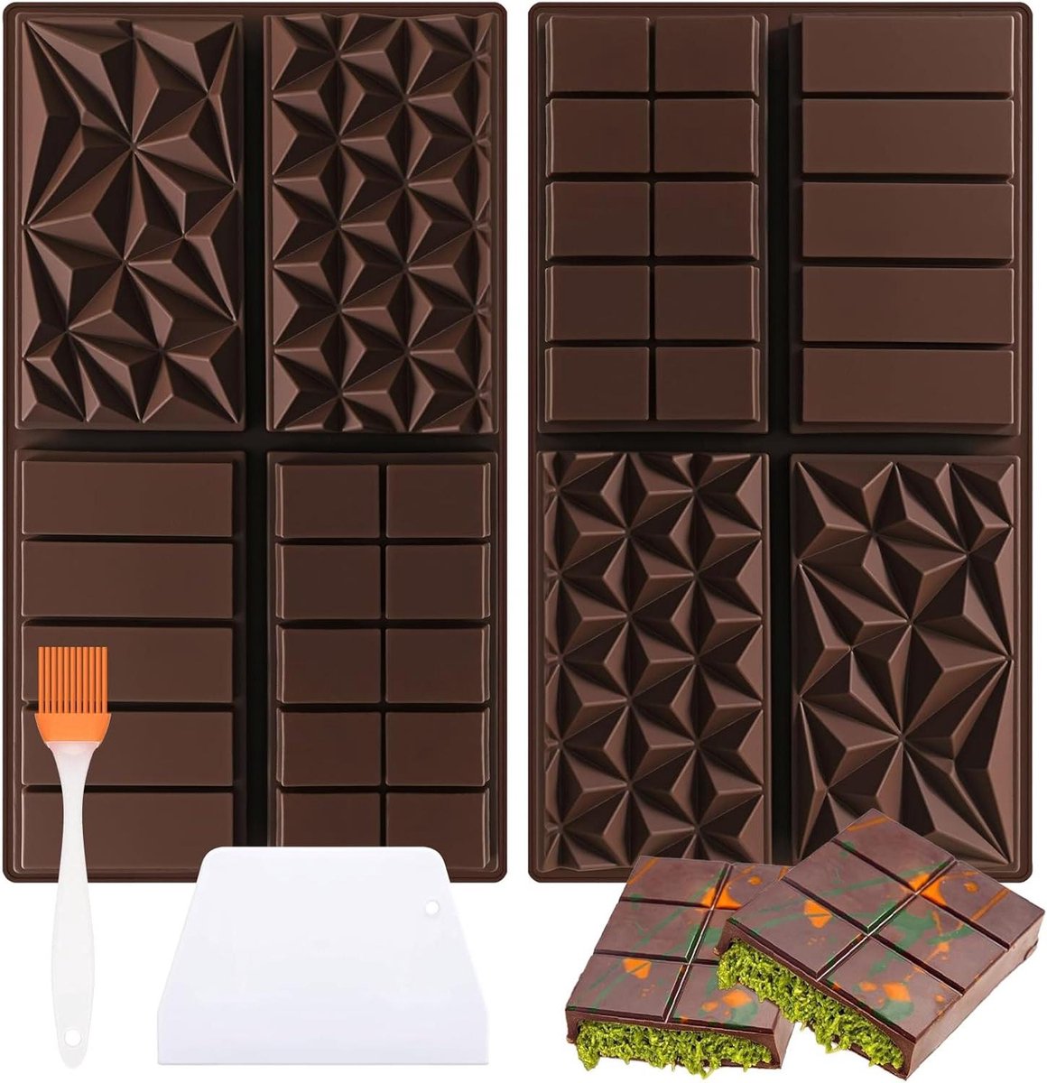 Chocoladevorm met 4 holtes, schraper en borstel voor bonbons, snoep - Dubai stijl - 2 stuks