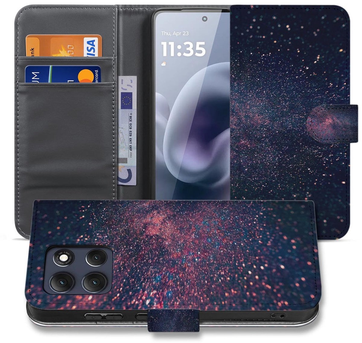 Motorola Moto G86 Book Case Paars Blauw Glitter Sterren