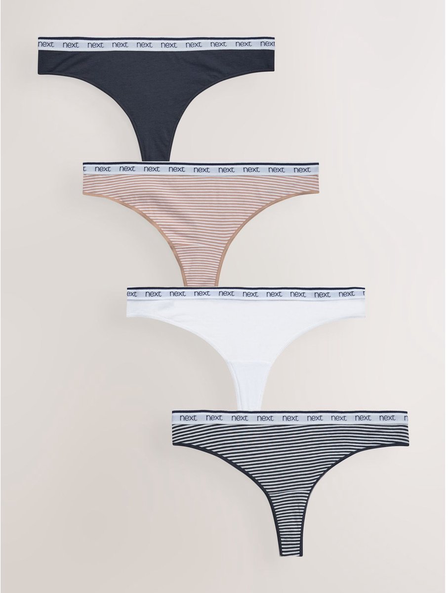 Next - Dames - Set van 4 katoenen strings met logo - Blauw
