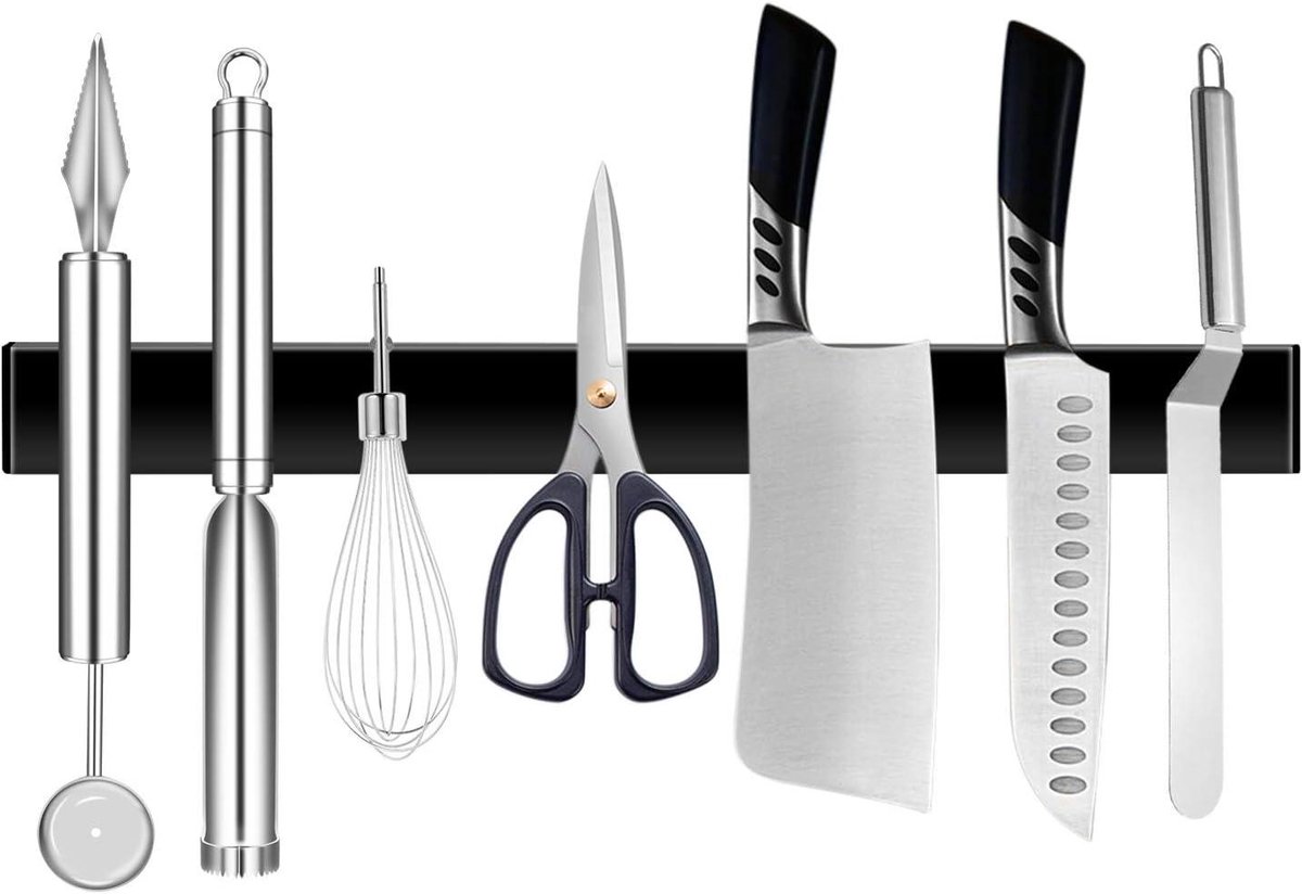 Magnetische messenhouder – RVS – 30 cm – Zelfklevend – Zwart